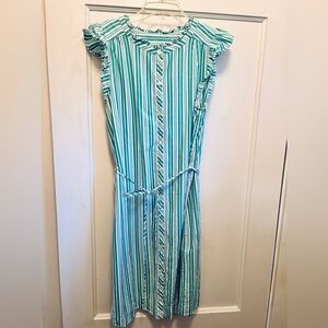 LOFT Green and White Striped  Dress